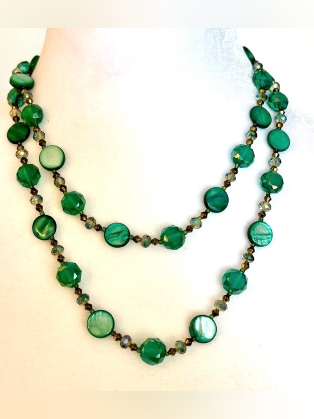 Layered Green Beaded Necklace Double Strand Boho Statement